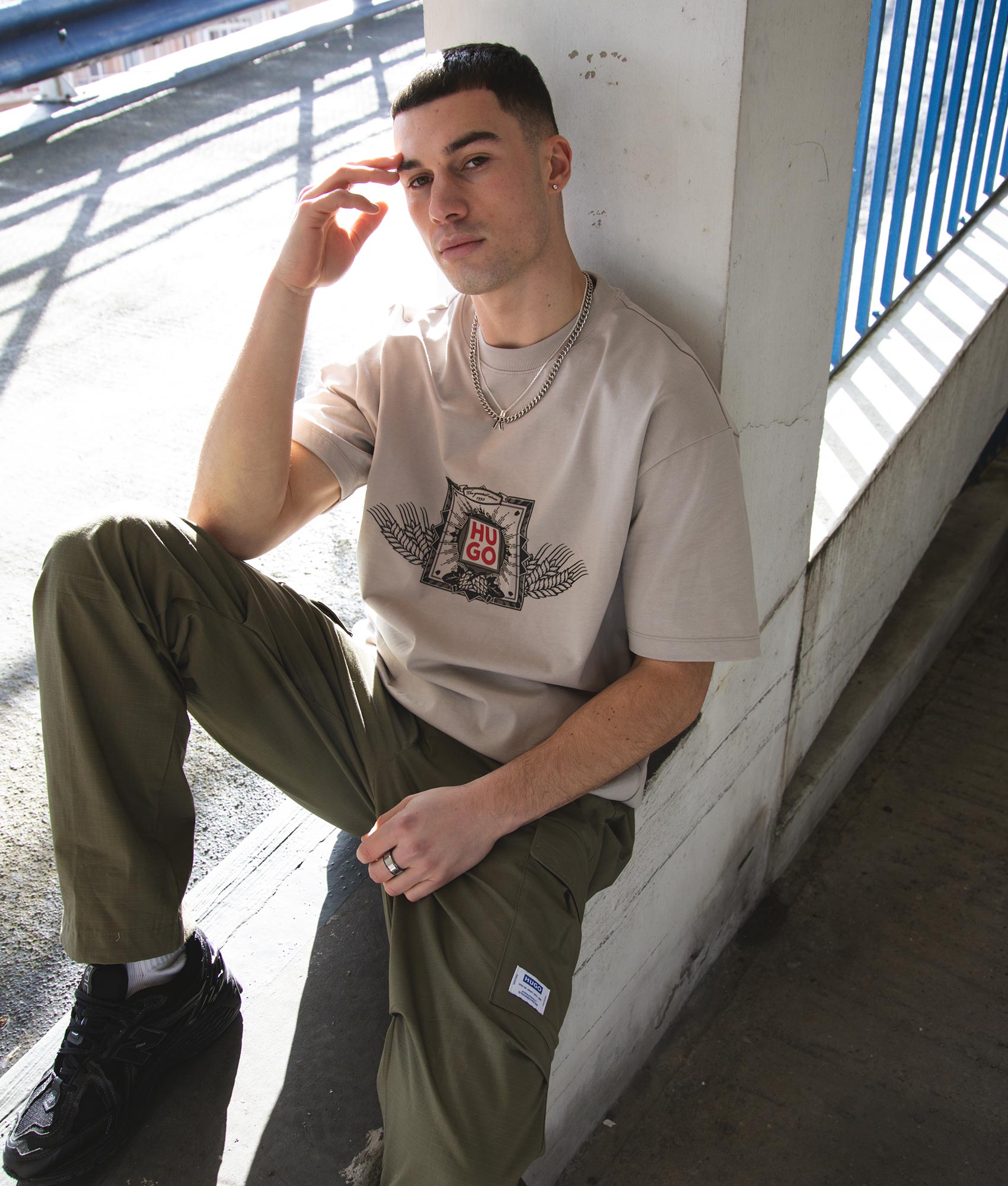 Deytimo T-Shirt in Light Pastel Grey by Hugo. EQVVS Campaign Shot.