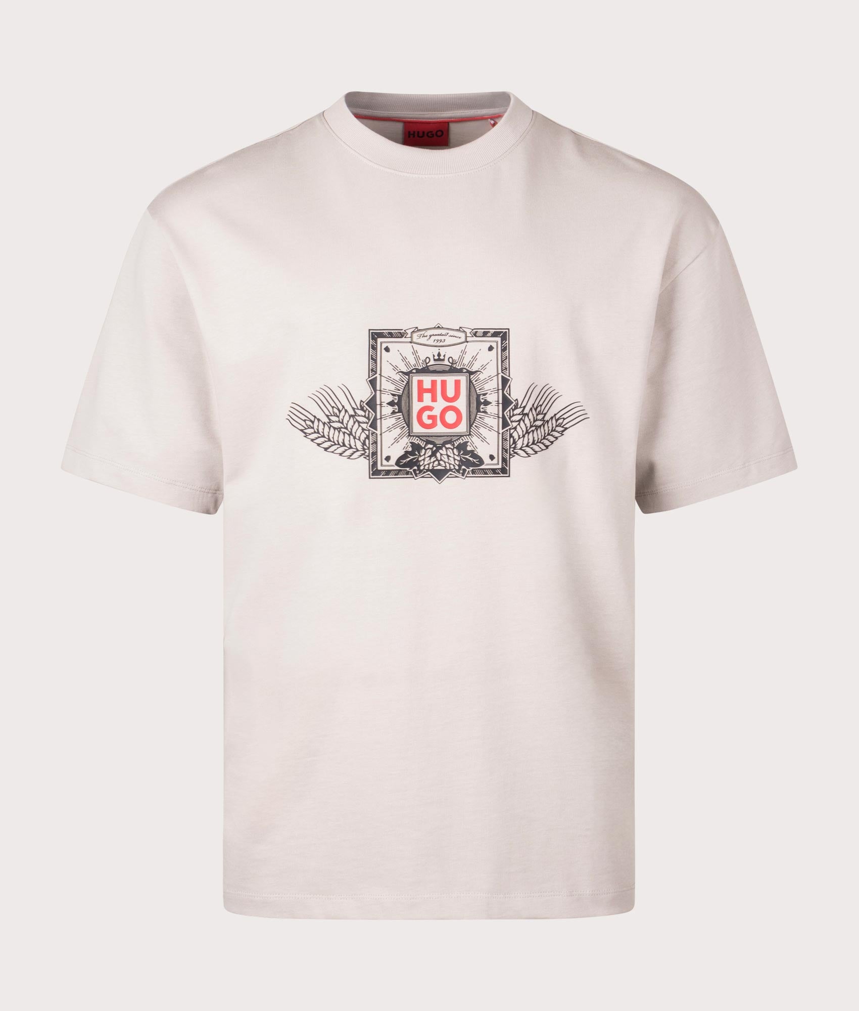 Deytimo T-Shirt in Light Pastel Grey by Hugo. EQVVS Front Angle Shot.