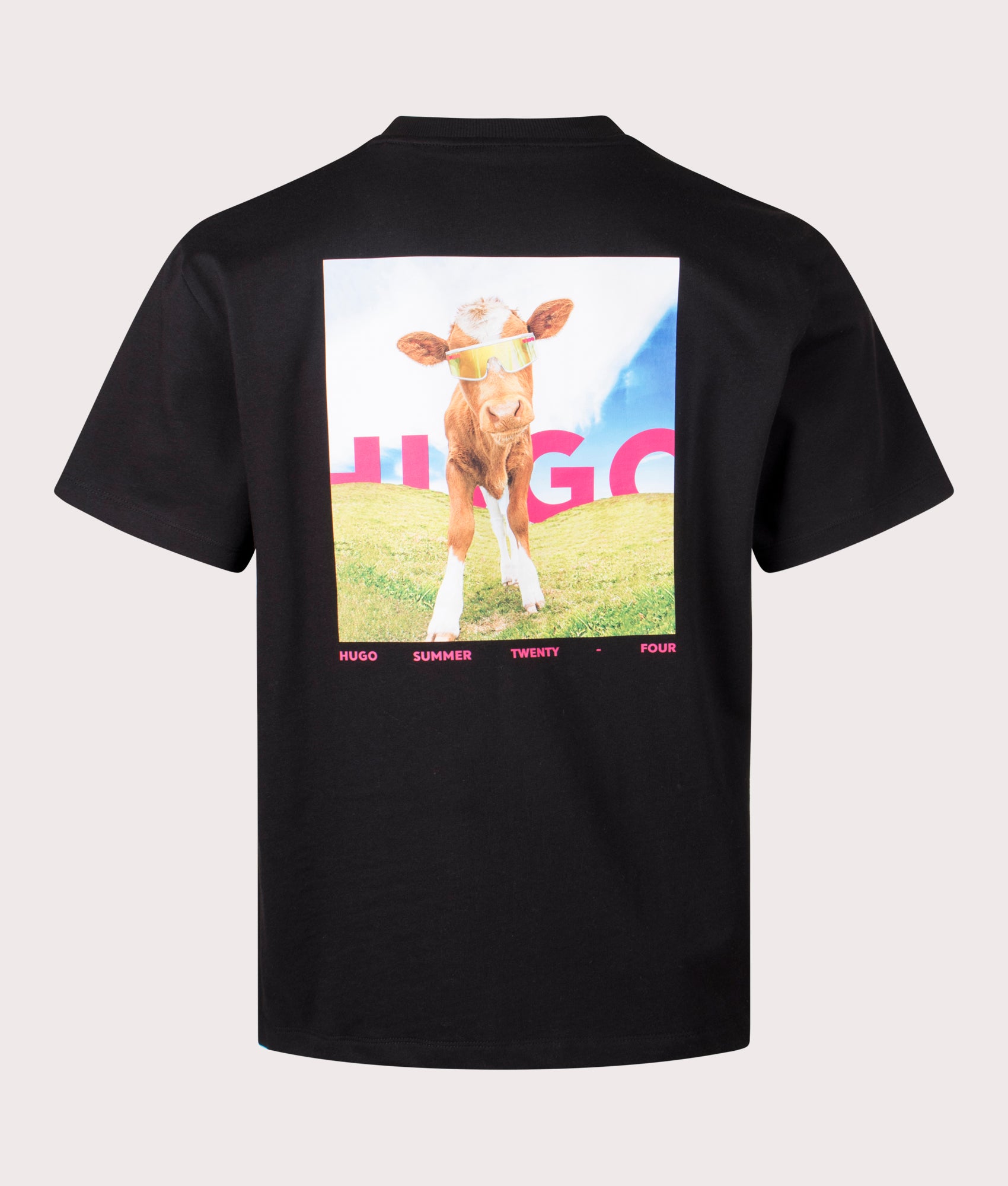 Dowidom Back Print T-Shirt in Black by Hugo. EQVVS Back Angle Shot.