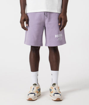 HUGO Relaxed Fit Nomario Sweat Shorts in 541 open purple front shot at EQVVS