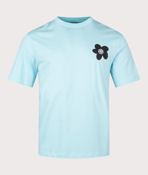Noretto Flower Logo T-Shirt in Turquoise Aqua by Hugo. EQVVS Front Angle Shot
