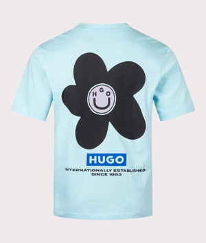Noretto Flower Logo T-Shirt in Turquoise Aqua by Hugo. EQVVS Back Angle Shot.