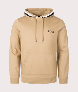Iconic Hoodie in Medium Beige by Boss. EQVVS Front Angle Shot.