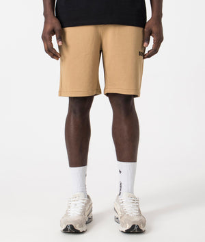 Iconic Sweat Shorts in Medium Beige by Boss. EQVVS Front Angle Shot.