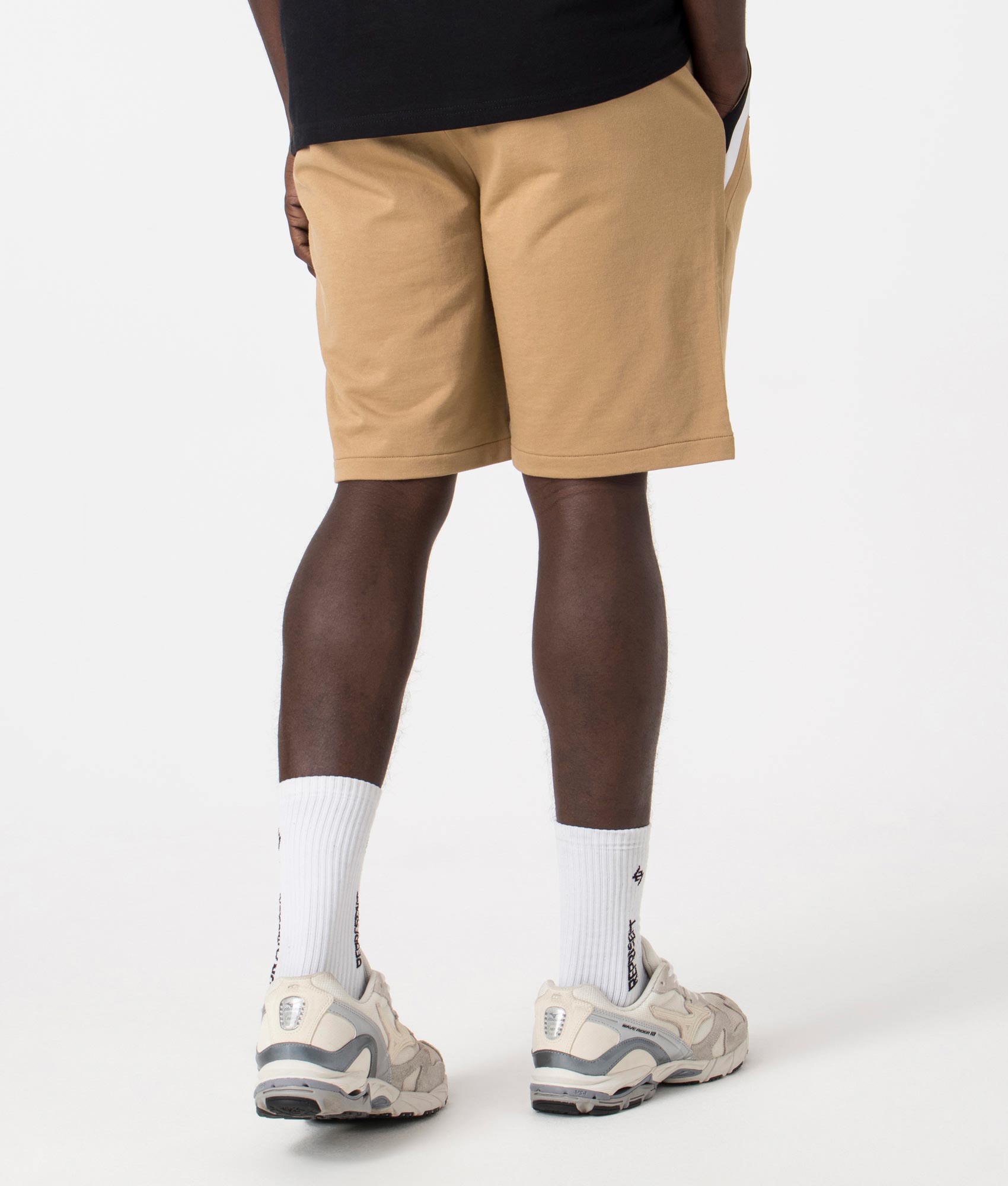 Iconic Sweat Shorts in Medium Beige by Boss. EQVVS Back Angle Shot.