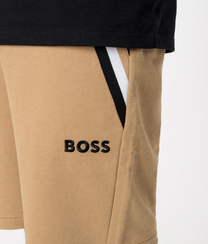 Iconic Sweat Shorts in Medium Beige by Boss. EQVVS Detail Shot.