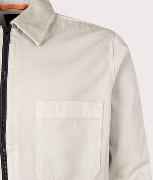 Luddy Zip Through Overshirt in Light Beige by Boss. EQVVS Detail Shot