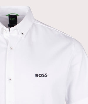 Motion Short Sleeve Shirt in White by Boss. EQVVS Detail Shot.