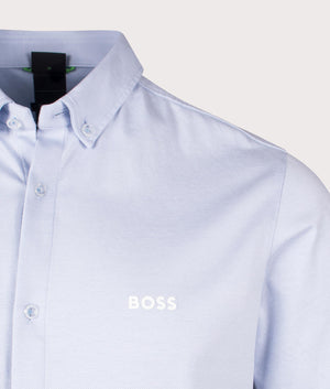 Motion Short Sleeve Shirt in Bright Purple by Boss. EQVVS Detail Shot.