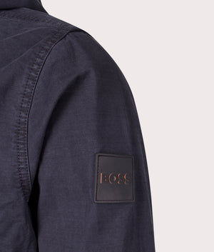 BOSS Loghy Overshirt in Dark Blue Detail Shot at EQVVS