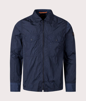 BOSS Lovel Zip Through Overshirt in Dark Blue Front Shot EQVVS