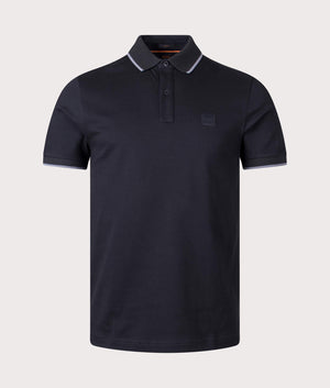 BOSS Slim Fit Passertip Polo Shirt in Black Front Shot EQVVS