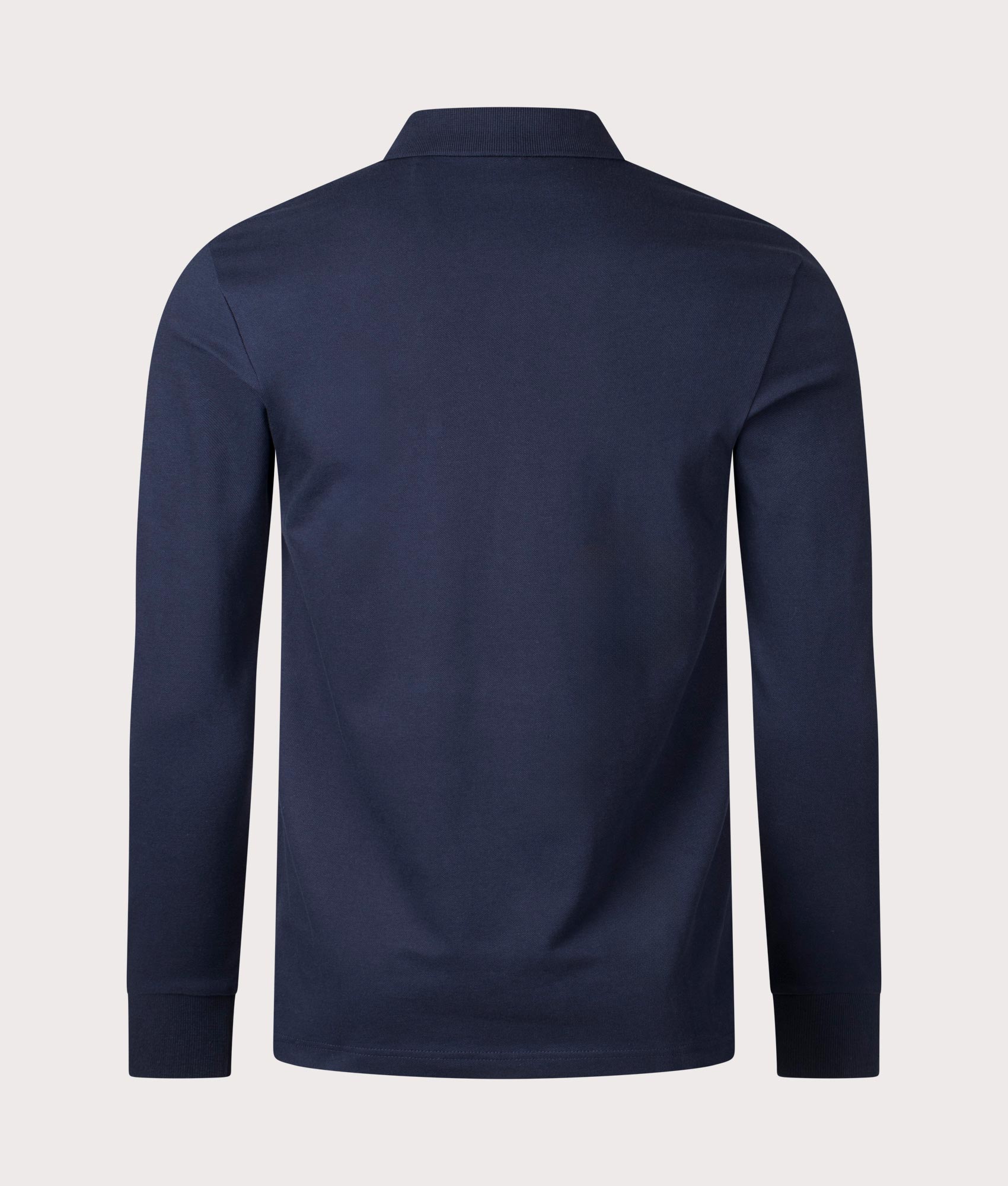 Boss Slim Fit Passerby long sleeve Polo Shirt in Dark Blue at EQVVS Menswear. Back shot.