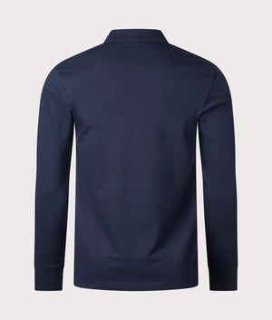 BOSS Slim Fit Passerby Long Sleeve Polo Shirt in Dark Blue back Shot at EQVVS