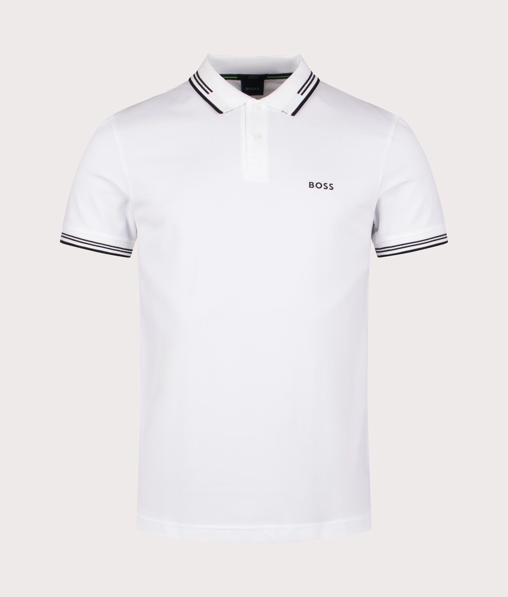 BOSS Slim Fit Paul Polo Shirt in White for men at EQVVS Front Shot