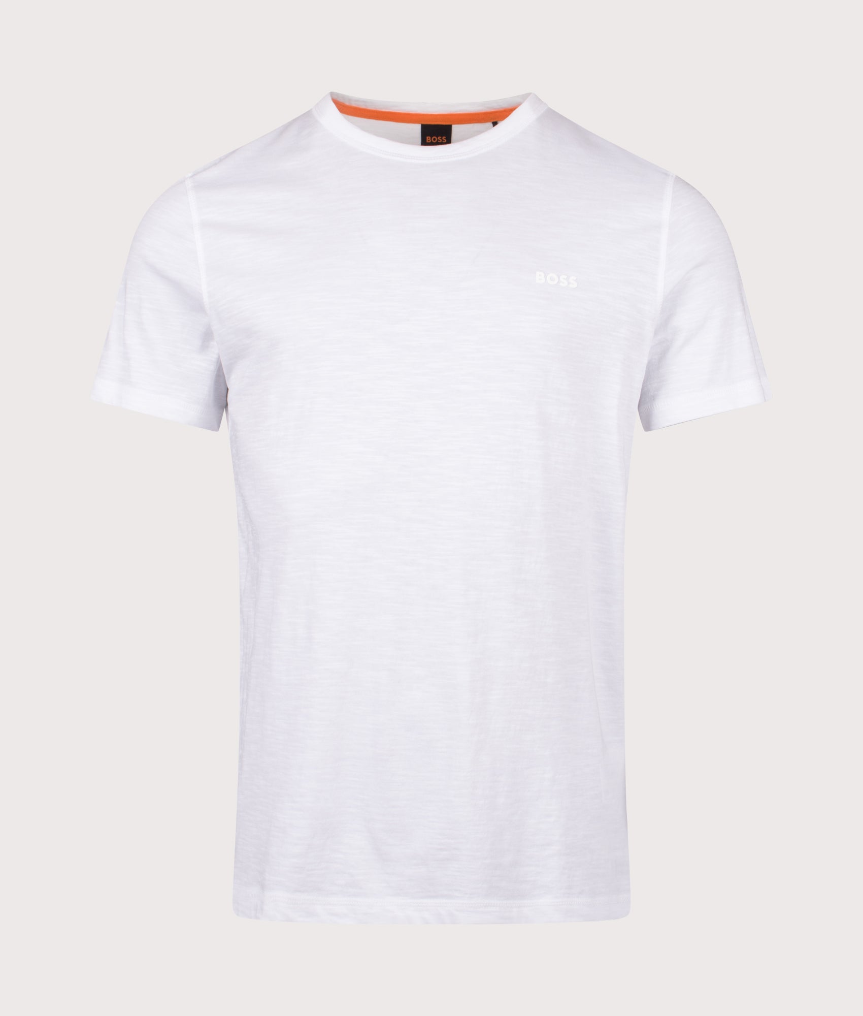 BOSS Tegood T-Shirt in White at EQVVS Menswear. Front shot.