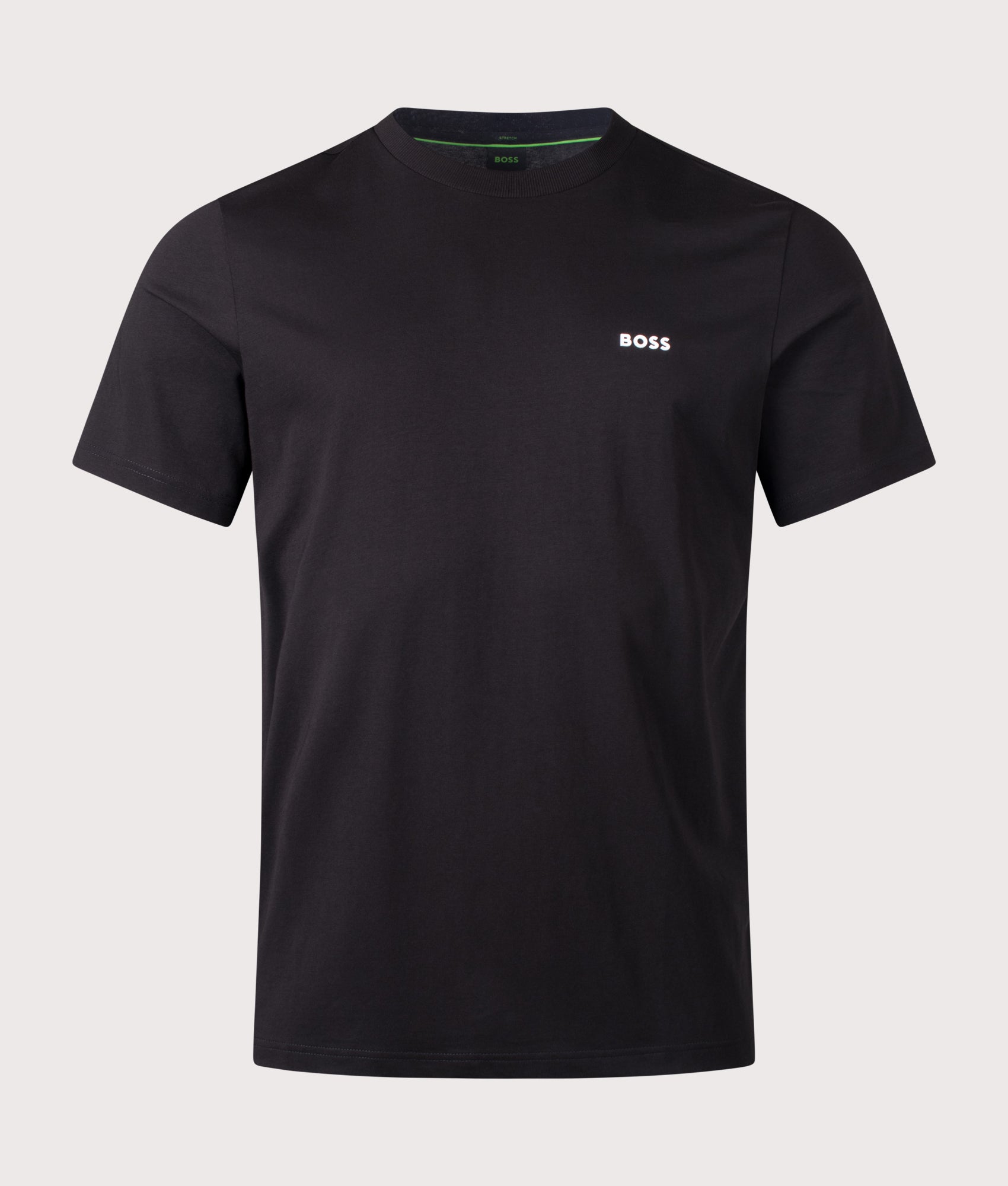 BOSS Crew Neck T-Shirt in Black at EQVVS Menswear. Front shot.