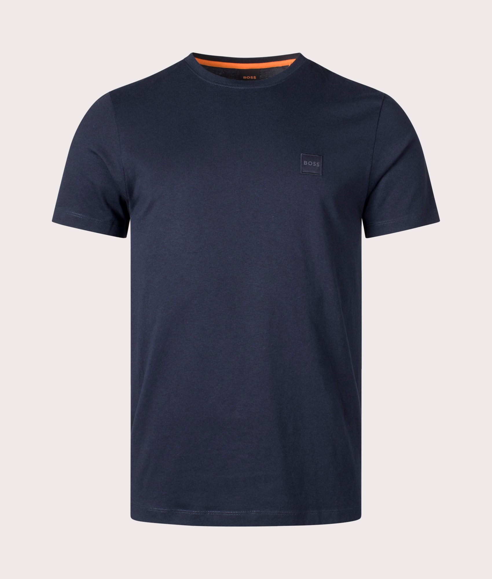 Boss Orange Relaxed Fit Tales T-Shirt in 404 dark blue with patch logo front shot at EQVVS