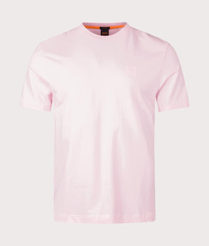 BOSS Relaxed Fit Tales T-Shirt in light and pastel pink front shot at EQVVS