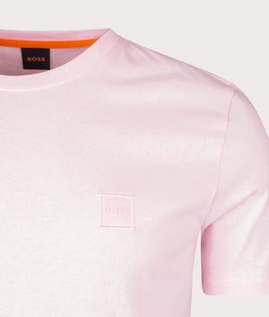 BOSS Relaxed Fit Tales T-Shirt in light and pastel pink detail shot at EQVVS
