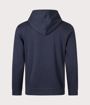 Boss Orange Wetalk Hoodie in 404 dark blue with patch logo back shot at EQVVS