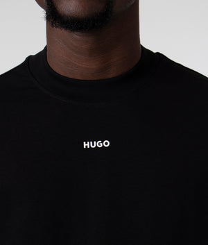 HUGO Daposo T-Shirt in Black, 100% Cotton Detail Model Shot at EQVVS