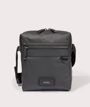 Iann Crossbody Bag in Black by Boss. EQVVS Front Angle Shot.