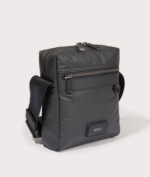 Iann Crossbody Bag in Black by Boss. EQVVS Side Angle Shot.