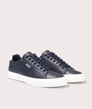 Aiden Tenn Trainers in Dark Blue by Boss. EQVVS Front Pair Shot.