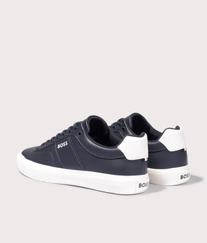 Aiden Tenn Trainers in Dark Blue by Boss. EQVVS Back Pair Shot.