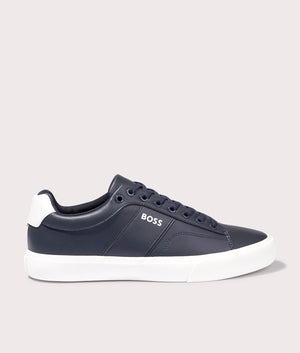 Aiden Tenn Trainers in Dark Blue by Boss. EQVVS Side Angle Shot.