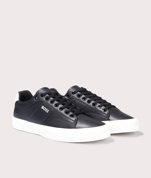 Aiden Tenn Trainers in Black by Boss. EQVVS Side Pair Shot.