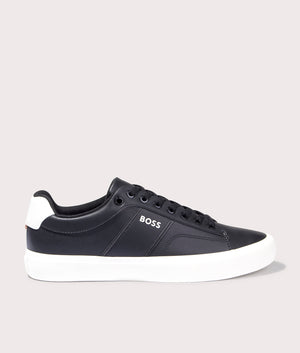 Aiden Tenn Trainers in Black by Boss. EQVVS Side Angle Shot.