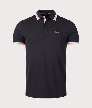 Paddy Polo Shirt in Black by Boss. EQVVS Front Angle Shot.