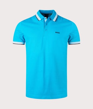 Paddy Polo Shirt in Turquoise Aqua by Boss. EQVVS Front Angle Shot.