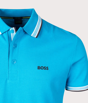 Paddy Polo Shirt in Turquoise Aqua by Boss. EQVVS Detail Shot.