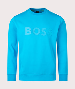 Salbo Sweatshirt in Turquoise Aqua by Boss. EQVVS Front Angle Shot.
