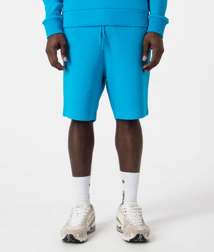 Regular Fit Headlo Sweat Shorts in Turquoise Aqua by Boss. EQVVS Front Angle Shot