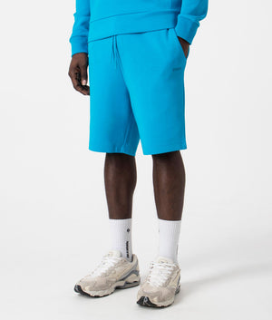 Regular Fit Headlo Sweat Shorts in Turquoise Aqua by Boss.  EQVVS Side Angle Shot