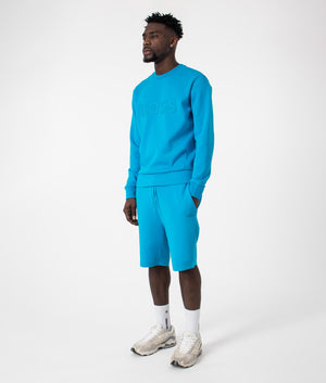 Regular Fit Headlo Sweat Shorts in Turquoise Aqua by Boss. EQVVS Full Shot.