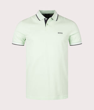 Slim Fit Paul Polo Shirt in Open Green by Boss. EQVVS Front Angle Shot.