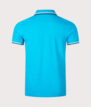 Slim Fit Paul Polo Shirt in Turquoise Aqua by Boss. EQVVS Back Angle Shot.