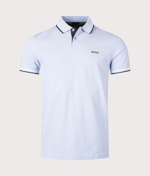 Slim Fit Paul Polo Shirt in Bright Purple by Boss. EQVVS Front Angle Shot.