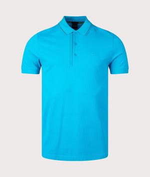 Slim Fit Paule 4 Polo Shirt in Turquoise Aqua by Boss. EQVVS Front Angle Shot.