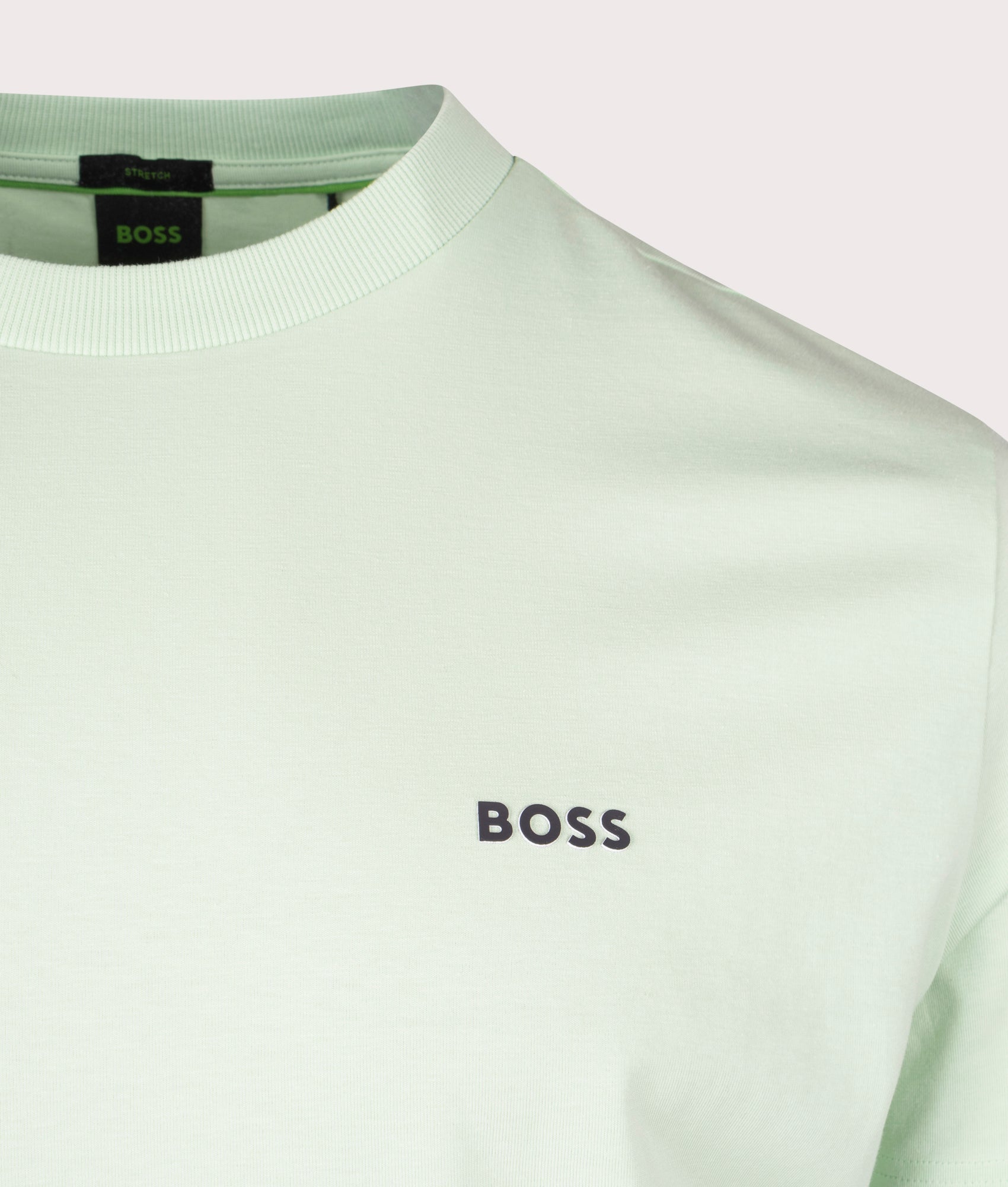 Crew Neck Tee T-Shirt in Open Green by Boss. EQVVS Detail Shot.