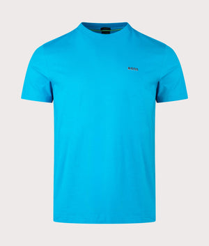 Crew Neck Tee T-Shirt in Turquoise Aqua by Boss. EQVVS Front Angle Shot.