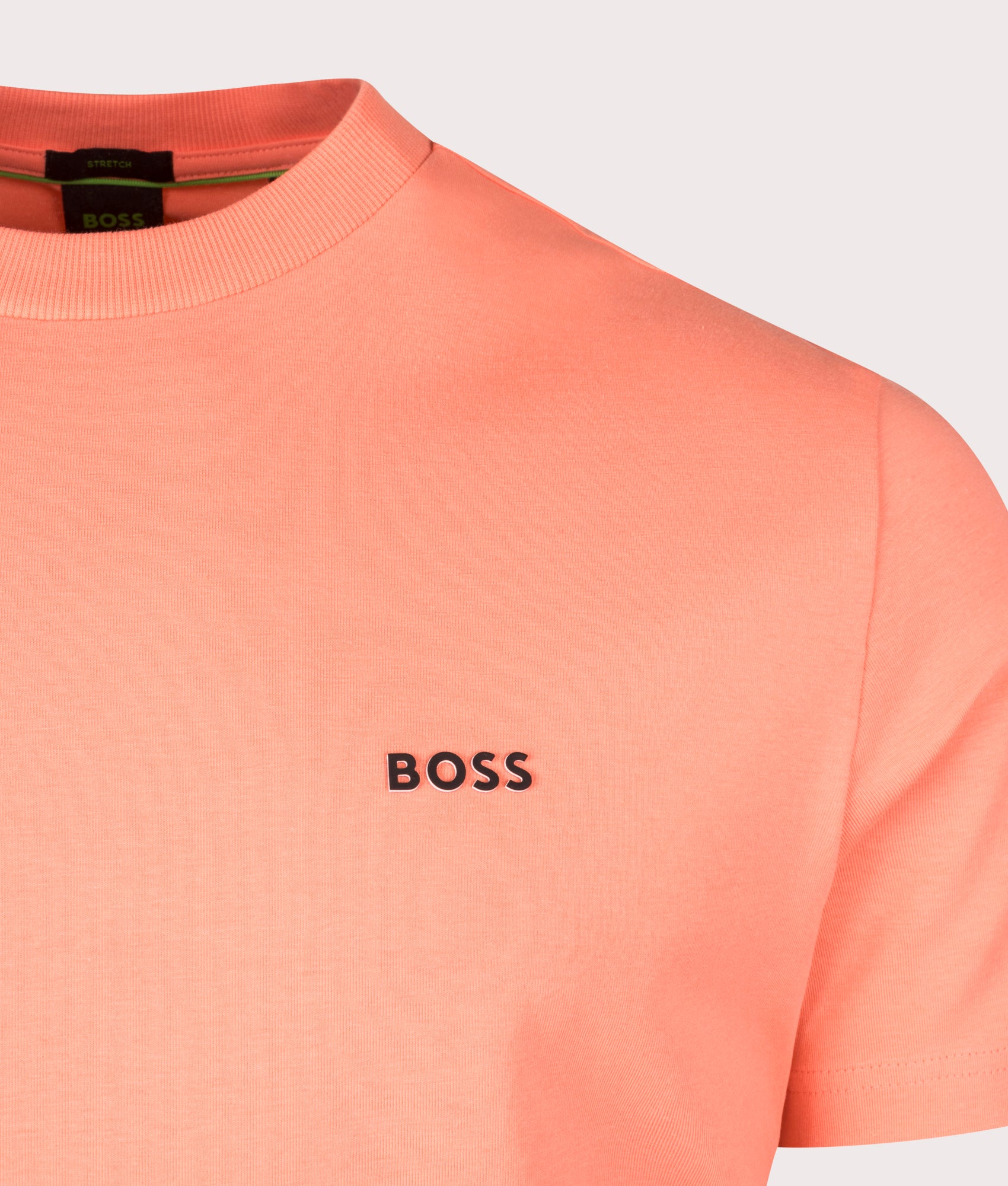 Crew Neck Tee T-Shirt in Open Red by Boss. EQVVS Detail Shot.
