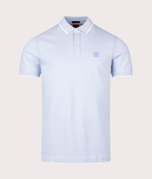 Slim Fit Passertip Polo Shirt in Open Blue by Boss. EQVVS Front Angle Shot.