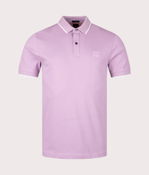 Slim Fit Passertip Polo Shirt in Light Pastel Purple by Boss. EQVVS Front Angle Shot.