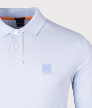 Passerby Polo Shirt in Open Blue by Boss. EQVVS Detail Angle Shot.